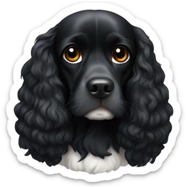 completely black small king spaniel with black fur on his whole face and white fur on chest sticker
