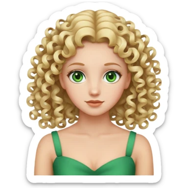 woman with blonde 3b springy ringlet curls and green eyes sticker