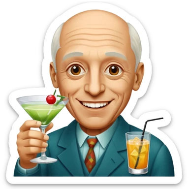 Artist Pablo Picasso with cocktail in hand wishing congratulations sticker