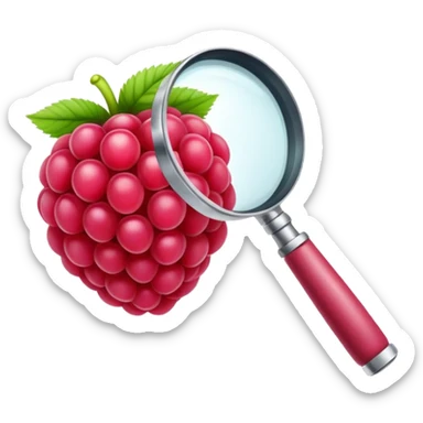 A raspberry R letter holds a magnifier sticker