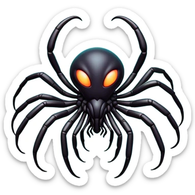 Clash of Clans aesthetic: Cinematic fierce arachnid Alien Emoji, rendered in a 3D vector-style similar to standard emojis with minimal shading and bold, simplified shapes. A compact, isometric, otherworldly creature with insectoid, organic details and subtle, eerie tentacles, softly glowing with a sinister alien charm. Simplified yet unmistakably iconic, highly detailed and consistent, glowing with a soft, spectral radiance and high shine. Stylized with a touch of bio-engineered mischief and a soft glowing outline, capturing the essence of a fearsome extraterrestrial menace with a playful twist! sticker