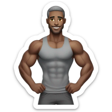 Buff skinny man with gray skin posing for Instagram fitness model sticker
