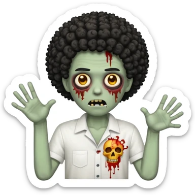 Make a image of a zombie with a curly temp fade Afro  make it like a emoticon not as scary make hair black and with a white shirt on sticker