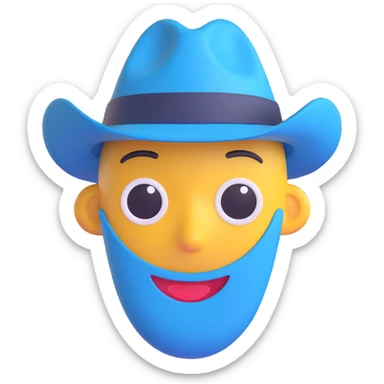 emoji head in blue panama hat, ios 18 style sticker