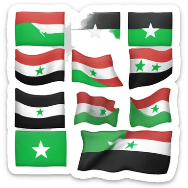 Create me a flag of Syria with 3star and in the top green and in the middle white and in the bottom black sticker