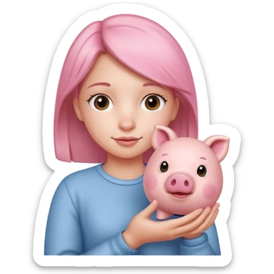 girl holding real piggy sticker