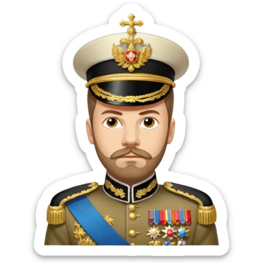 Nicholas II, Russian tsar, ornate military dress, sash sticker