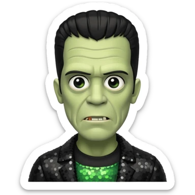 Frankenstein from Universal Monsters with pale greenish skin, black hair, black sequin outfit sticker