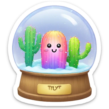 Kawaii rainbow pastel bedazzled cactus in an under the sea snow globe  sticker