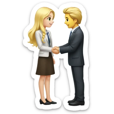 A 40-year-old fair-skinned businessman shakes hands with an 18-year-old fair-skinned blonde girl, full-length emoji, high details sticker