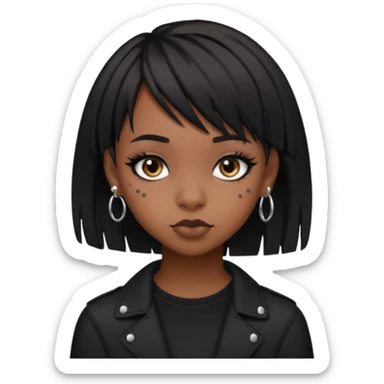 black girl with side-swept bangs, piercings, emo fashion sticker