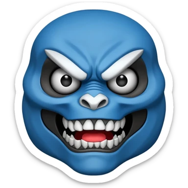 an apex predator with a black concrete body, white head, and scary blue face sticker