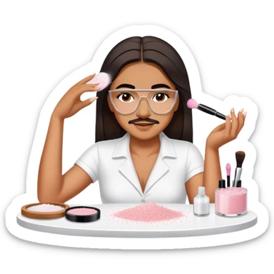 female salt bae sprinkling salt from her hand onto some makeup that is on a table sticker