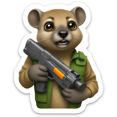 a hyrax holding a squirt gun sticker