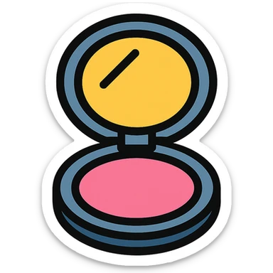 pink powder compact icon with color outline sticker