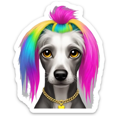 Punk Chinese crested dog neon rainbow hair gold chain punk piercings tattoos punk ear piercings sticker