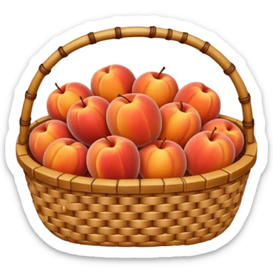 bamboo basket, peaches sticker