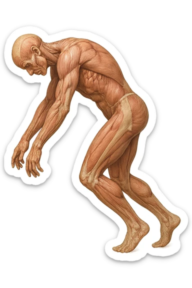 corpo umano anatomico realistico che si butta con la schiena e le spalle in avanti, postura delle spalle chiuse, isolato su sfondo bianco sticker