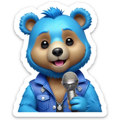 3D, adorable little Pixar style blue neon punk bear singing in a microphone, ultra detailed, each lash, eye, and strand of fur is shown in stunning detail as though captured in a timeless photograph, rich textures, visually rich, so lifelike it feels like it could leap off the page at any moment sticker