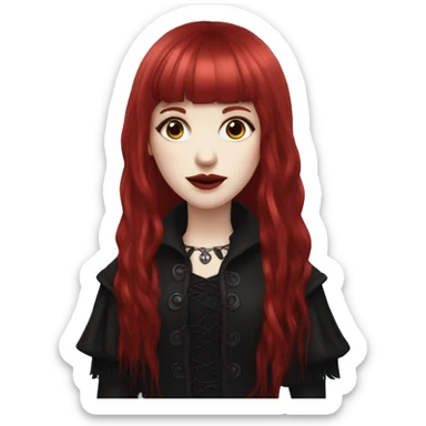 pale skinned girl with long ruby red hair with fringe bangs and is in gothic outfit sticker