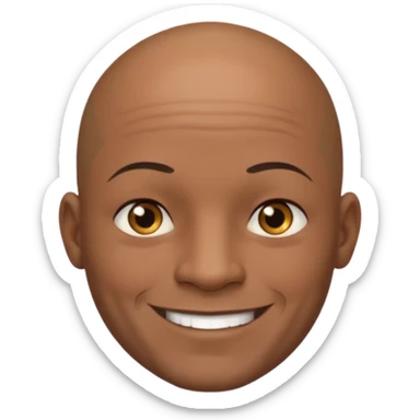 This is a cartoon-style avatar of a bald man with dark skin, golden-brown eyes, and several tattoos on his face, smiling with a lightly smile expression. sticker