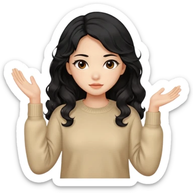 Beautiful girl,Black hair,wavy hair，long hair,Black eyes,Chinese, beige sweater  sticker