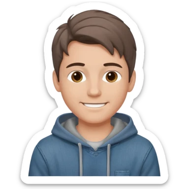 Handsome boy (fair-skinned) who has dressed up. He is wearing jeans and a gray hoodie, with a middle part hairstyle, and his hair color is brown. sticker