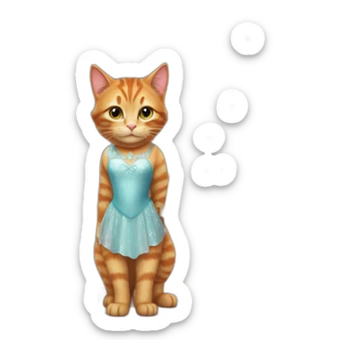 A ginger cat wearing a Disney Elsa dress painting a unicorn on an easel sticker