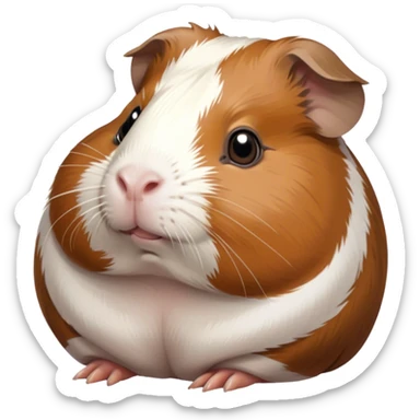 Cinematic Noble Brown and White Banded Guinea Pig Portrait Emoji, Poised and regal, with a compact, chubby build and a uniquely patterned fur of warm brown and crisp white banding, deep-set soulful dark eyes, Simplified yet sharp and sophisticated features, highly detailed, glowing with a soft, dignified glow, high shine, intelligent and charming, stylized with an air of distinctive elegance, focused and attentive, soft glowing outline, capturing the essence of a watchful and confident companion, so majestic it feels as though it could scurry out of the screen with effortless authority! sticker