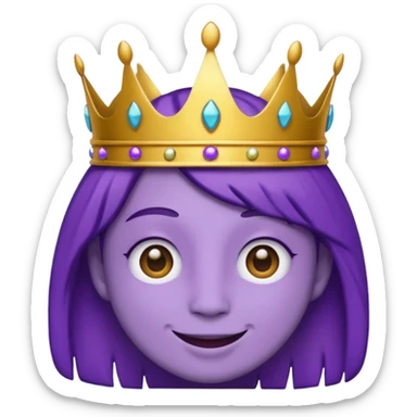 An emoji of Wemmbu, purple skinned, 2 dots for eyes. :] smile and golden crown sticker