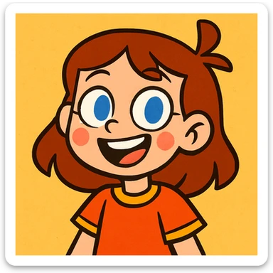 cute white girl with brown hair and blue eyes, vibrant toon style, lively and colorful expression sticker
