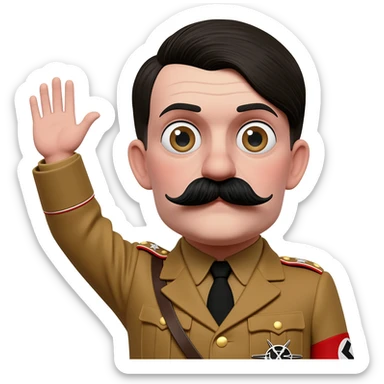 Hitler realistic small Charlie Chaplin mustache raising his hand forward and up sticker