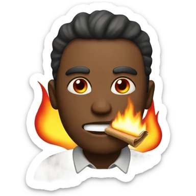Make a man with red eyes with a brown rolled piece of paper in his mouth lit on fire   sticker