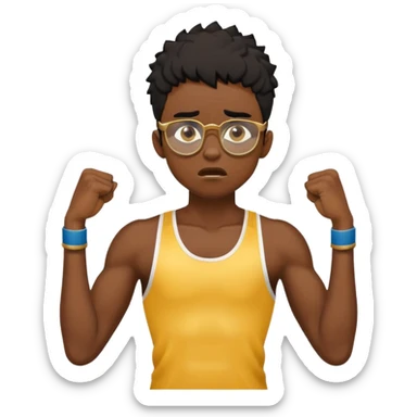 black boy athlete in stringer with gold glasses frustrated scared pulling hair sticker