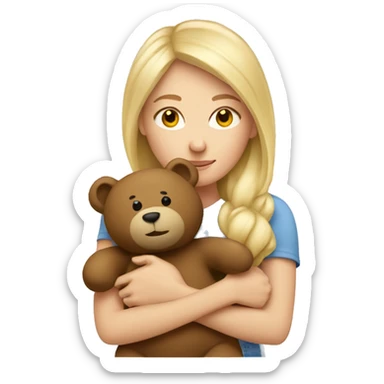 blonde woman hugs teddy bear sticker
