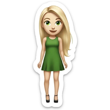 Realistic White girl with Long straight blonde hair, green eyes, tattoos, full body wearing dress and High heels , walking sticker
