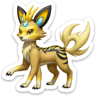 Feral Lightning-patterned Zig-zagged buzzy fuzzy Meloetta-Renamon-Manectric-Luxray-Electrike-Vernid-fusion-hybrid-creature, full body  sticker