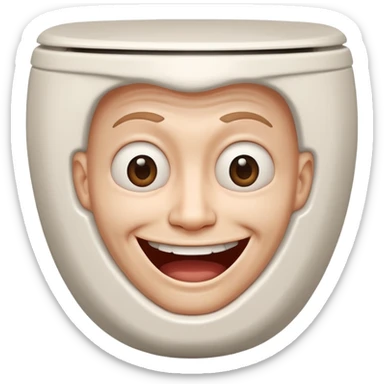 a human head, often with a distorted, grinning expression, emerging from a white, black, or gray toilet bowl sticker