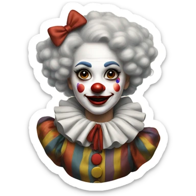 Old fashioned girl clown in fluffy collar with clown makeup  sticker