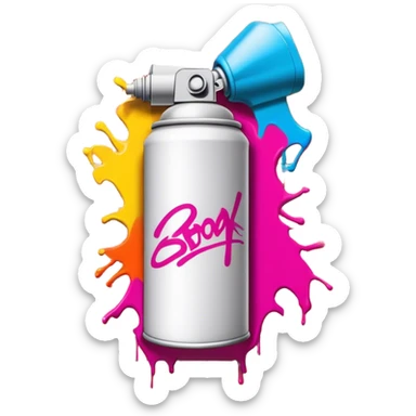 Graffiti icon, spray paint can, colorful spray paint splashes, brick wall with graffiti artwork and bold text, urban style, vibrant colors, minimalistic design, clean lines, transparent background. sticker