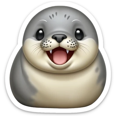 cinematic-cute-realistic yawning-harbour-seal-portrait-emoji,-head-tilted-slightly-with-a-dramatic,-wide-open-yawn,-showcasing-a-smooth,-rounded-body-with-gently-drooping-features-and-sleepy,-half-closed-eyes,-simplified-yet-irresistibly-adorable sticker
