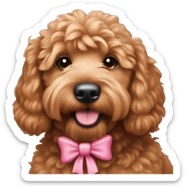 Red mini goldendoodle with pink bow sticker