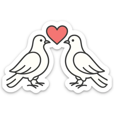 pair of doves with a heart sticker
