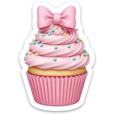 Pink bow wrapped around a cupcake, pastel, chibi style sticker