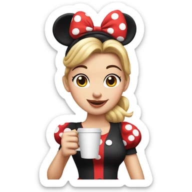 White Minnie Mouse girl holding a coffee sticker