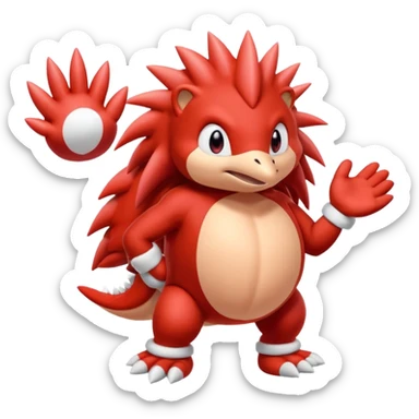 Sonic the hedgehogs friend knuckles a red animal with peach arms and white mittens that have no fingers , he’s a echidna with red eyes sticker