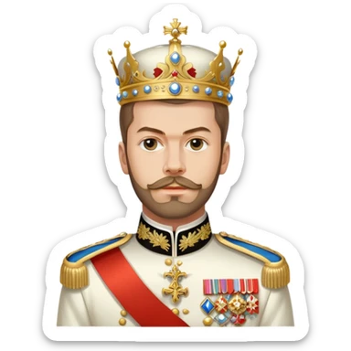 Nicholas II, Russian tsar, ornate military dress, sash, crown sticker