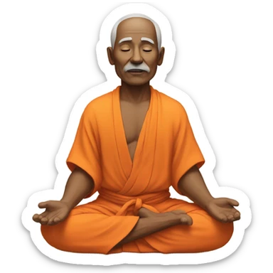 an old yogi with a peaceful and meditative expression. The character should be wearing an orange robe, symbolizing traditional yogic attire. The yogi can be sitting in a lotus position sticker
