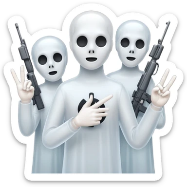 Fantasmas con un fusil moderno y haciendo haciendo en en forma de ✌️ con los dedos sticker