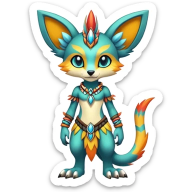 Anthro Sona Cool Edgy Cute Colorful Shy Tribal Shiny Fakemon-Fantasy-Creature Full Body sticker